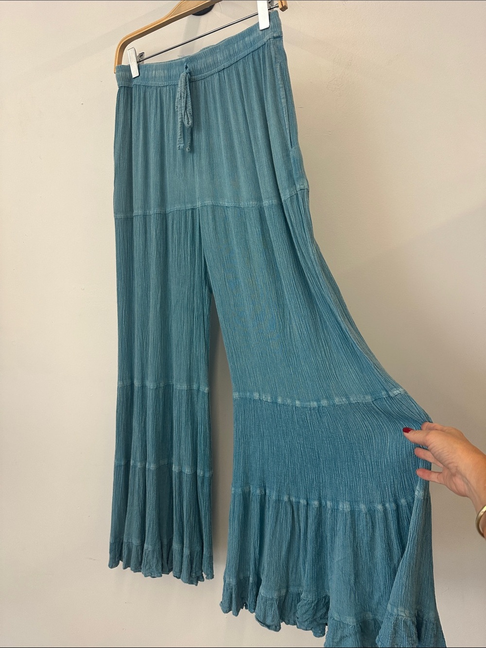 Angie Teal Wide-Leg Tiered Drawstring Pants